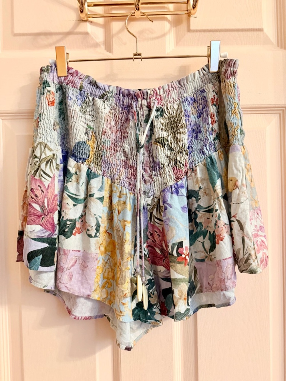 Zara Multicolor Floral Smocked High-Rise Shorts